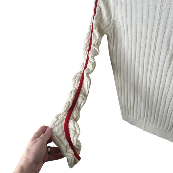 Sweaty Betty Willow Sweater Ruched Stripe Sleeves Rib Knit Size 8 Wool Blend - Picture 5 of 10